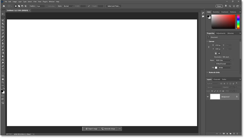 Starting with a blank Photoshop document.