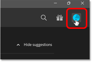 Clicking the Profile button on the Photoshop Home Screen.