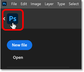 The PS logo on the Home Screen returns you to the main workspace