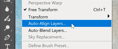 Choosing Auto-Align Layers from the Edit menu.