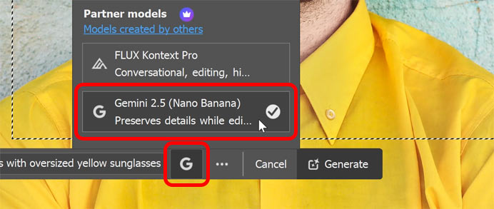 Choosing Gemini 2.5 (Nano Banana).