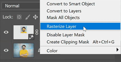 Choosing Rasterize Layer.