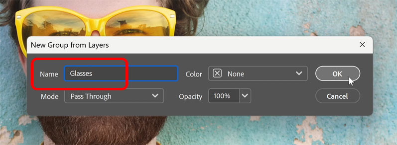 Naming the layer group and clicking OK.