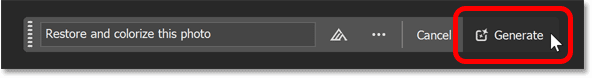 Clicking the Generate button in Generative Fill in Photoshop 2026.