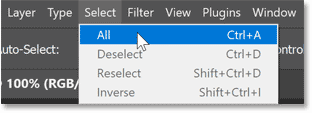 Selecting the entire image in Photoshop.