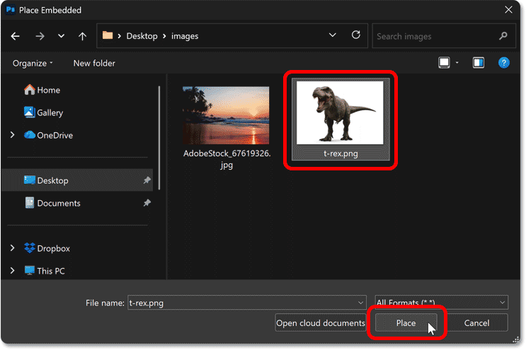 Selecting the element to add to the composition.