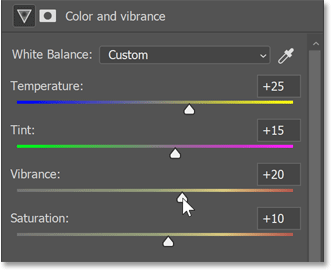 Adjusting the color sliders.