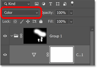 Changing the adjustment layer’s
blend mode to Color.