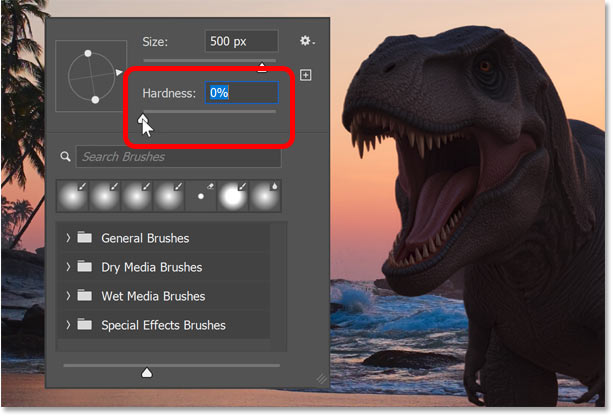 Lowering the brush hardness to 0 percent.