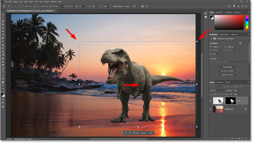 Resizing and moving the subject.