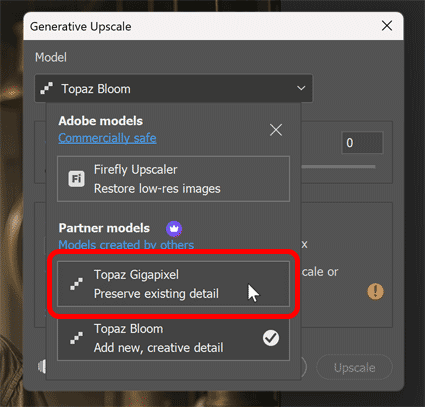 Changing the model from Bloom to Gigapixel.