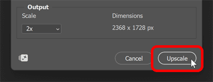 Clicking Upscale in the Generative Upscale dialog box.