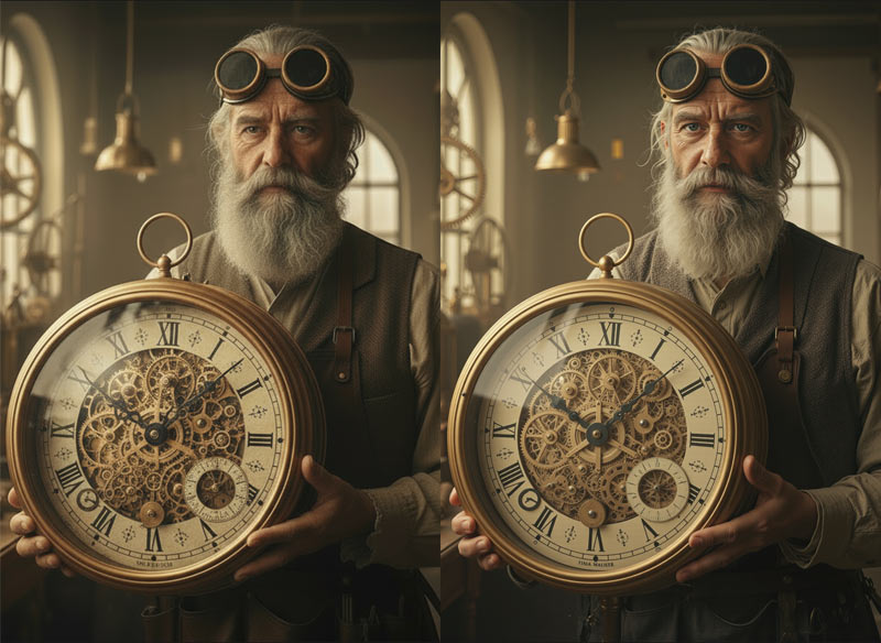 The original image (left) and Topaz Bloom upscale (right).