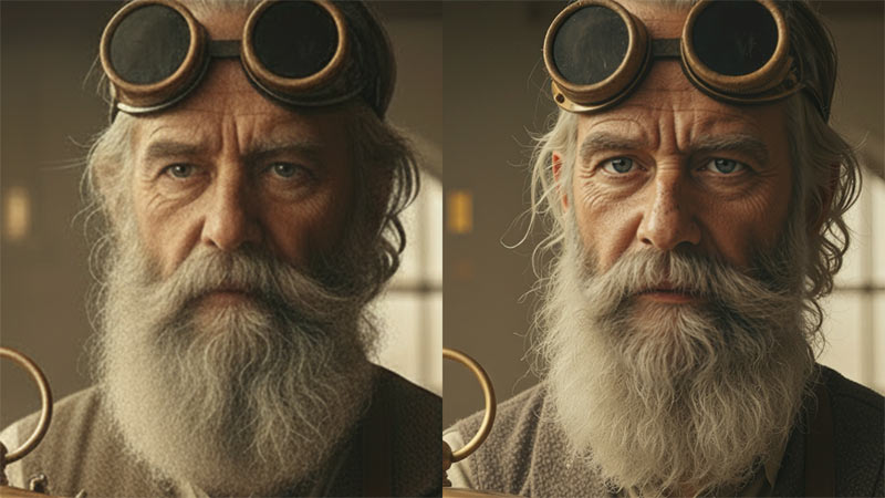 The original (left) and Bloom-enhanced face (right).