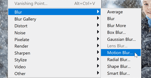 Choosing the Motion Blur filter again.