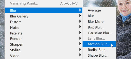 Choosing the Motion Blur filter.