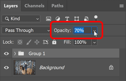 Lowering the layer group’s opacity.