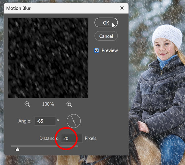 Increasing the blur distance for the larger snowflakes.
