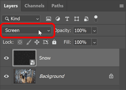 Changing the blend mode to Screen.