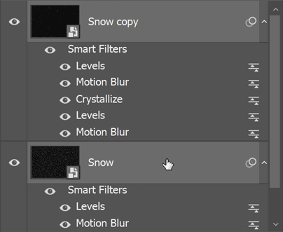 Selecting both Snow smart objects.