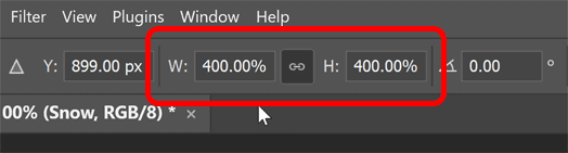 Changing the Width and Height to 400 percent.